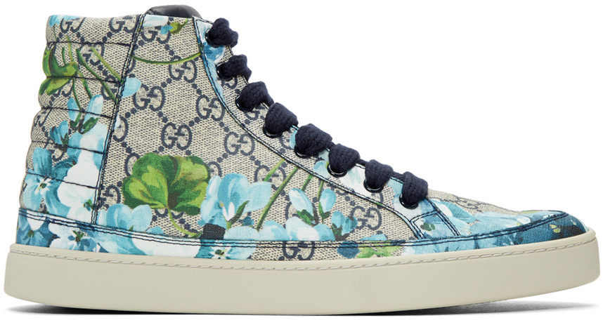 gucci shoes blue flowers