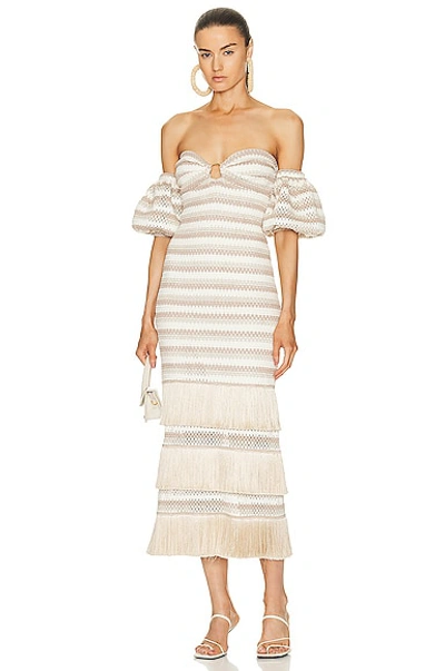 Patbo Striped Crochet Tiered Maxi Dress In Natural
