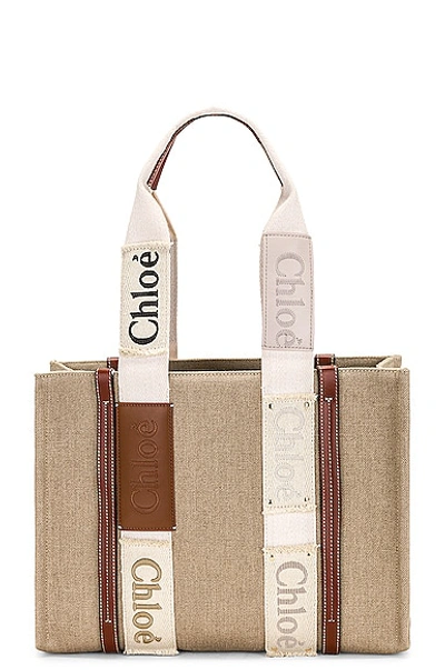 Chloé Women's Woody Medium Linen Tote Bag In Brown