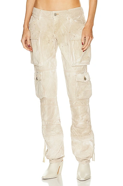 Attico Marbled Cargo Pants For Women With Embroidered Logo And Multiple Pockets In Natural Marble