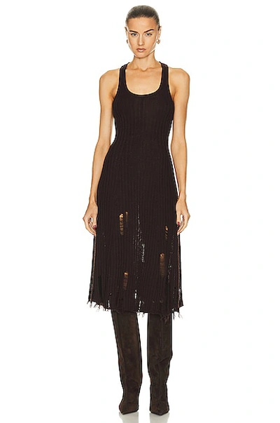 Acne Studios Sleeveless Distressed Knit Dress In Dark Brown