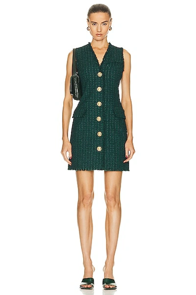 Balmain 6-button Tweed Mini Dress In Green