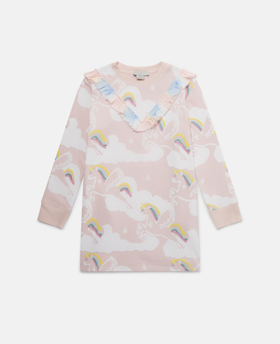 Stella Mccartney Kids' Rainbow Unicorn Cloud Print Jumper Dress In Blue