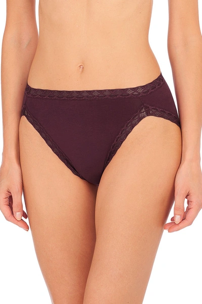 Natori Bliss French Cut Brief Panty Underwear With Lace Trim In Deep Plum