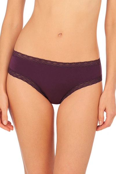Natori Bliss Girl Comfortable Brief Panty Underwear With Lace Trim In Deep Plum