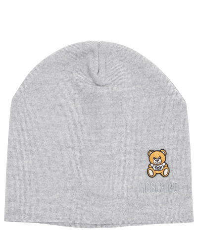 Moschino Teddy Bear Wool Beanie In Grey