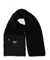 Prada Wool Scarf With Re-nylon Gabardine Pocket In Black