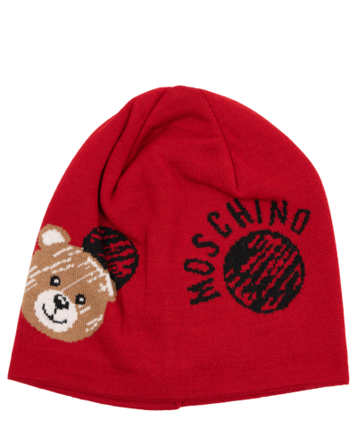 Moschino Teddy Bear Beanie In Red