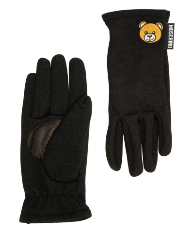 Moschino Teddy Bear Wool Gloves In Black