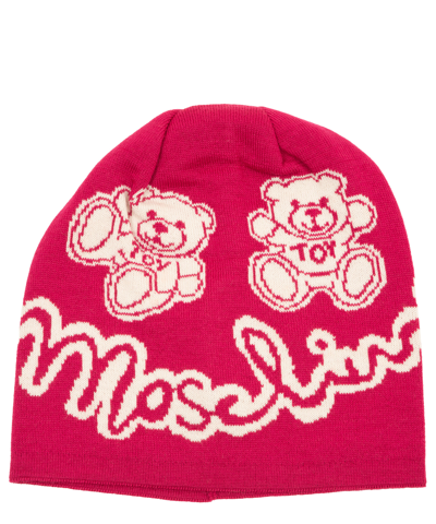 Moschino Teddy Bear Wool Beanie In Pink