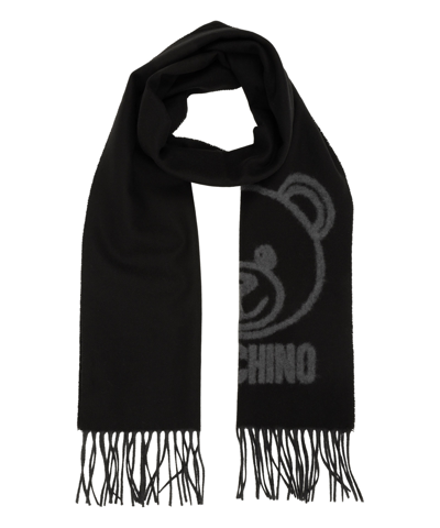 Moschino Teddy Bear Wool Scarf In Black