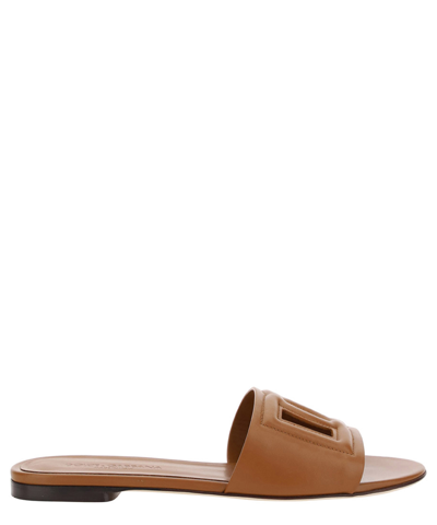 Dolce & Gabbana Dg Leather Sandals In Brown