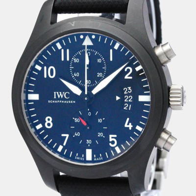Pre-owned Iwc Schaffhausen Blue Titanium And Ceramic Pilot Chronograph Iw388007 Automatic Men's Wristwatch 46mm