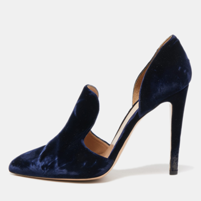 Pre-owned Gianvito Rossi Blue Velvet Moret Pointed Toe D'orsay Pumps Size 40