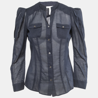 Pre-owned Diane Von Furstenberg Navy Blue Cotton Bea Shirt Xs