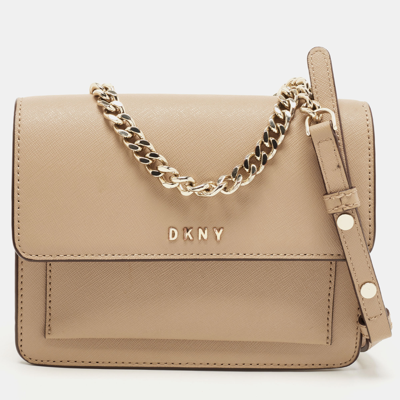 Pre-owned Dkny Beige Leather Flap Chain Crossbody Bag