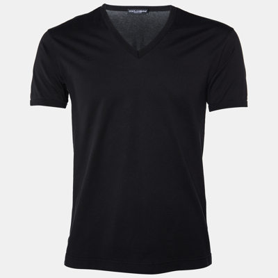 Pre-owned Dolce & Gabbana Black Cotton Knit V-neck T-shirt S