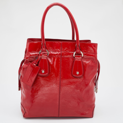 Pre-owned Tod's Red Patent Leather Drawstring Tote