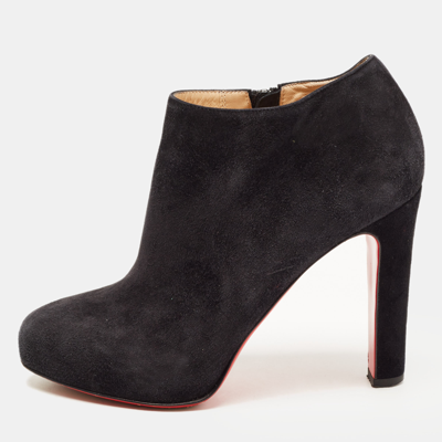 Pre-owned Christian Louboutin Black Suede Vicky Booties Size 37