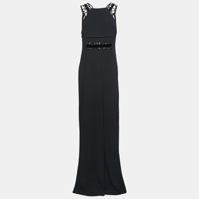 Pre-owned Roland Mouret Black Crepe Lace Inset Vasall Long Dress M