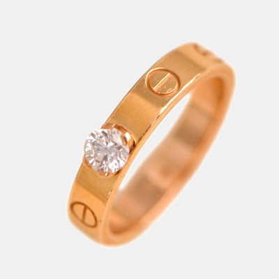 Pre-owned Cartier Love Solitaire Rose Gold Diamond Ring Size 52