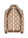 Gucci Jumbo Gg Zipped Hoodie With Web Ribbon In Brown