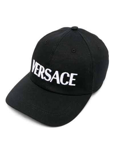 Versace Greca Logo-embroidered Baseball Cap In Black