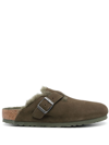 Birkenstock Boston Vl Shearling Suede Leather Slides In Grün