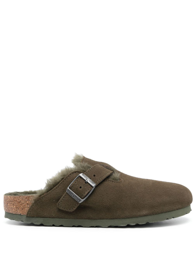 Birkenstock Boston Vl Suede Slides In Brown