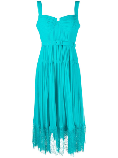 Self-portrait Pleated Lace-embellished Midi Dress In Blue