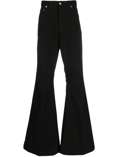 Rick Owens Button-up Organic Cotton Flared Trousers In Schwarz