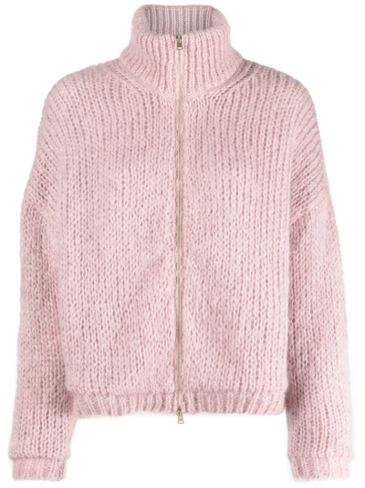 Herno Knitted Zip-up Cardigan In 4025 Lilac