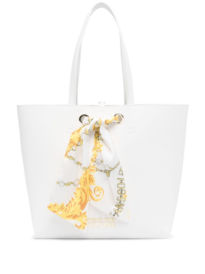 Versace Jeans Couture Barocco-print Detail Tote Bag In White
