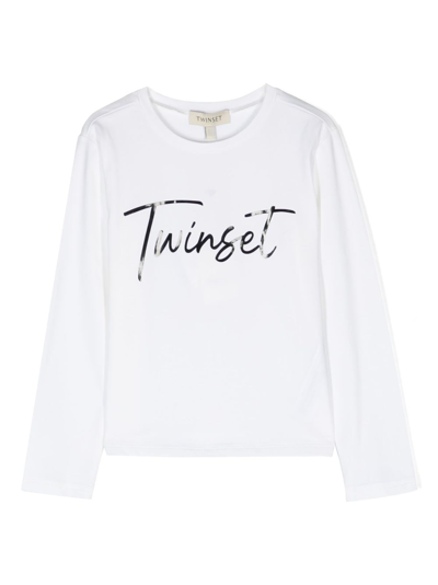 Twinset Kids' Logo-print Long-sleeve T-shirt In Nude