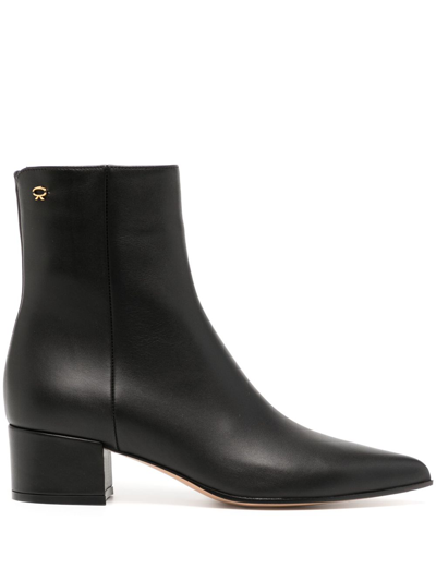 Gianvito Rossi 50mm Pointed-toe Leather Boots In Schwarz