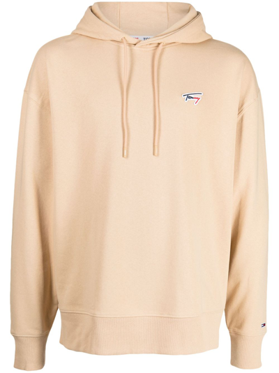Tommy Jeans Logo-appliqué Drawstring Hoodie In Nude