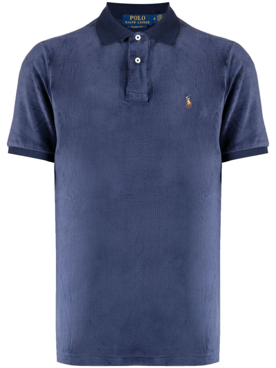 Polo Ralph Lauren Besticktes Poloshirt Aus Samt In Blue