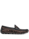 MOSCHINO JACQUARD PENNY-SLOT LEATHER LOAFERS