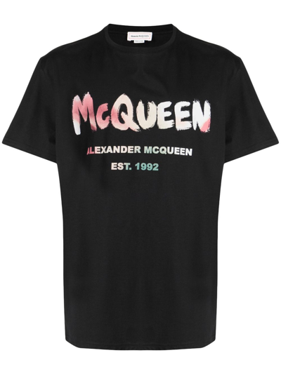 Alexander Mcqueen Abstract Logo-print T-shirt In Black