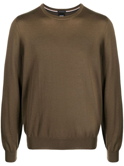 Hugo Boss Logo-embroidered Cotton Jumper In Green
