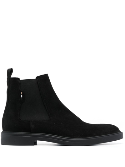Hugo Boss Calf-suede Ankle Boots In Black