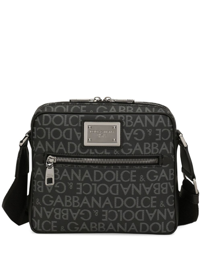 Dolce & Gabbana Logo-print Jacquard Zipped Shoulder Bag In Black