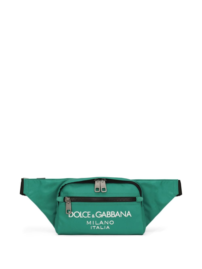 Dolce & Gabbana Rubber Logo Nylon Belt Bag In Green/ Emerald