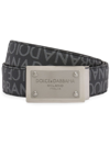 Dolce & Gabbana Men's Allover Logo Plaque Belt In Black