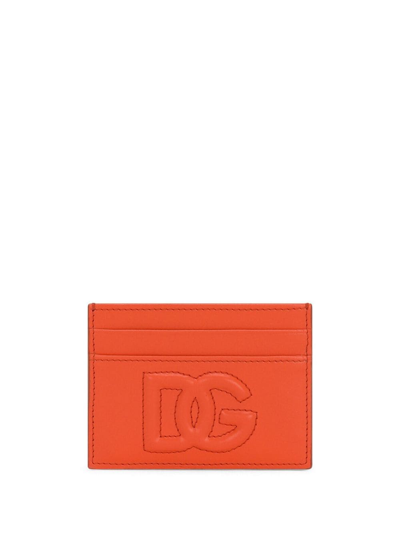 Dolce & Gabbana Logo-embossed Leather Cardholder In Orange