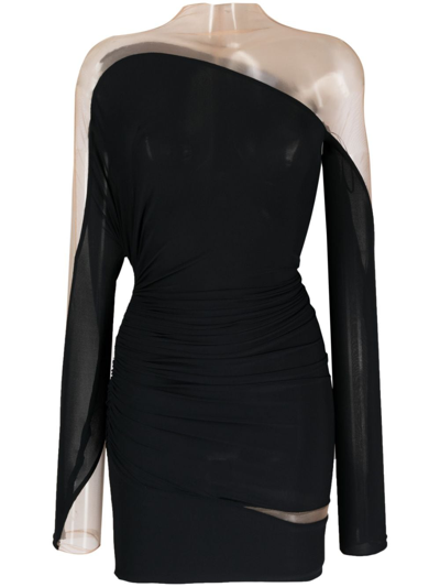 Mugler Sheer-panelled Mini Dress In Black