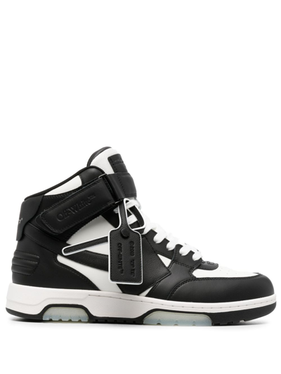 Off-white Men's Out Of Office Leather Mid-top Sneakers In Black White
