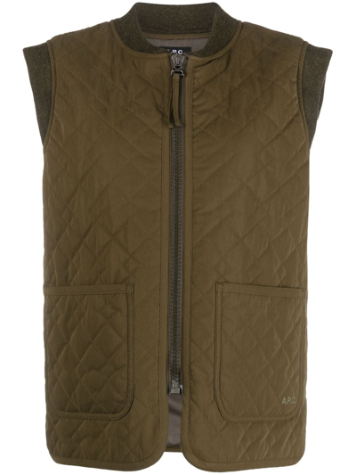 Apc Emilie Quilted Waistcoat In Green