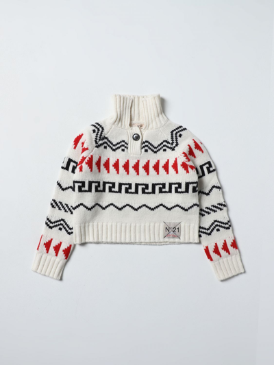 N°21 Kids' Sweater In Wool Blend In Yellow Cream