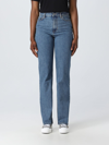 Burberry Woman Jeans Blue Size 25 Cotton, Calfskin In Blue